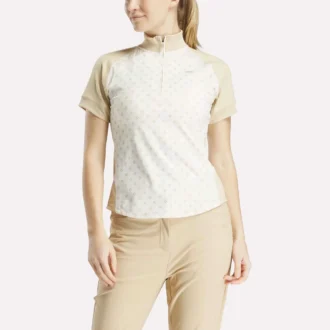 Damen-Oberteil mit kurzen Ärmeln, 1/4-Reißverschluss und Mini-Argyle-Print