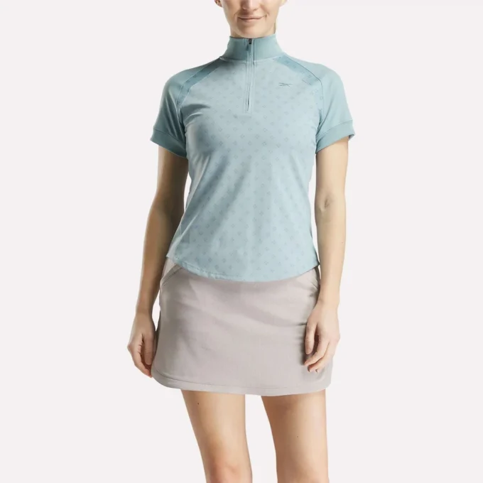 Damen-Oberteil mit kurzen Ärmeln, 1/4-Reißverschluss und Mini-Argyle-Print