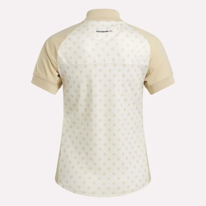 Damen-Oberteil mit kurzen Ärmeln, 1/4-Reißverschluss und Mini-Argyle-Print