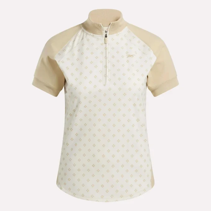 Damen-Oberteil mit kurzen Ärmeln, 1/4-Reißverschluss und Mini-Argyle-Print