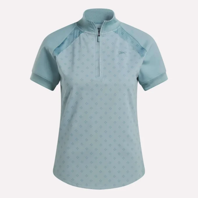 Damen-Oberteil mit kurzen Ärmeln, 1/4-Reißverschluss und Mini-Argyle-Print