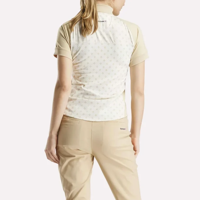 Damen-Oberteil mit kurzen Ärmeln, 1/4-Reißverschluss und Mini-Argyle-Print