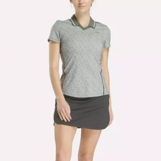 Damen-Polohemd mit Flügelärmeln, Johnny-Kragen und Mikro-Blumenmuster