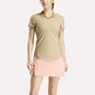 Damen-Polohemd mit Flügelärmeln, Johnny-Kragen und Mikro-Blumenmuster