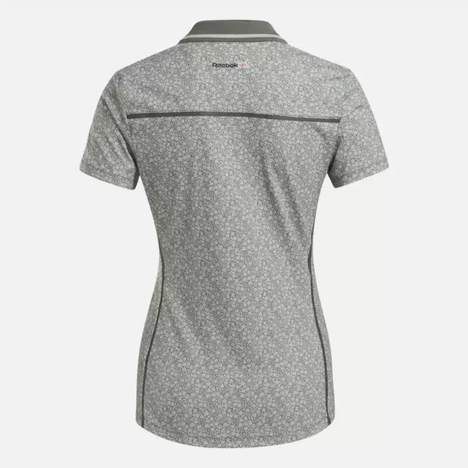 Damen-Polohemd mit Flügelärmeln, Johnny-Kragen und Mikro-Blumenmuster