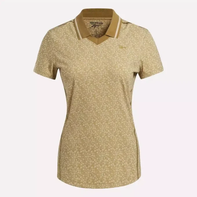 Damen-Polohemd mit Flügelärmeln, Johnny-Kragen und Mikro-Blumenmuster
