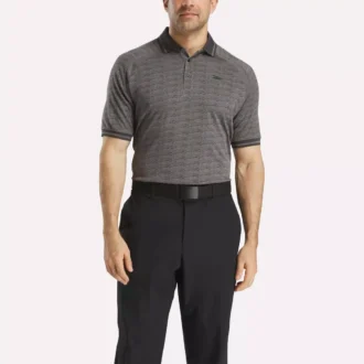 Herren-Poloshirt mit kurzen Ärmeln, tonalem Vector-Jacquardmuster und geripptem Saum