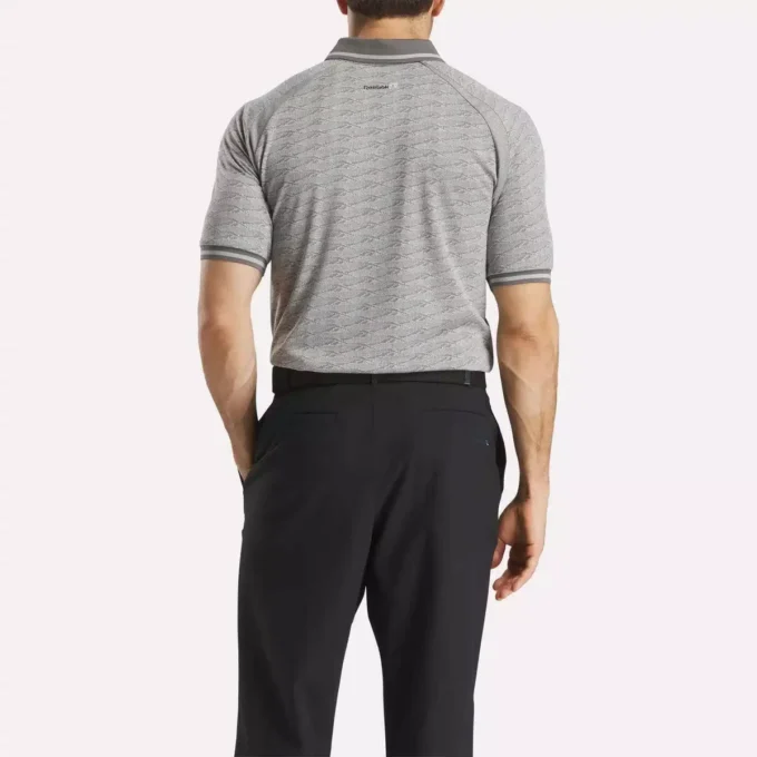 Herren-Poloshirt mit kurzen Ärmeln, tonalem Vector-Jacquardmuster und geripptem Saum