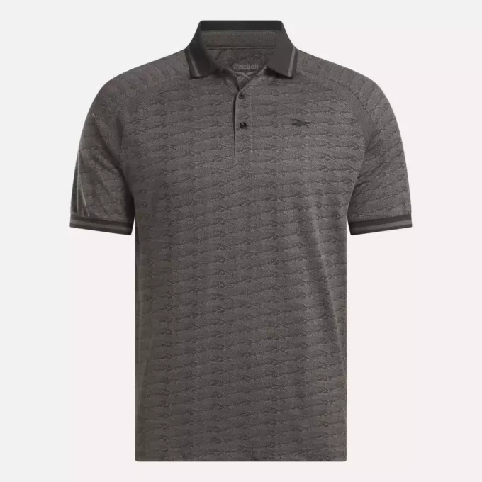 Herren-Poloshirt mit kurzen Ärmeln, tonalem Vector-Jacquardmuster und geripptem Saum