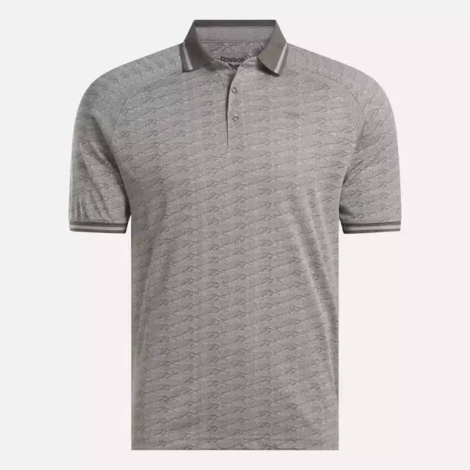 Herren-Poloshirt mit kurzen Ärmeln, tonalem Vector-Jacquardmuster und geripptem Saum