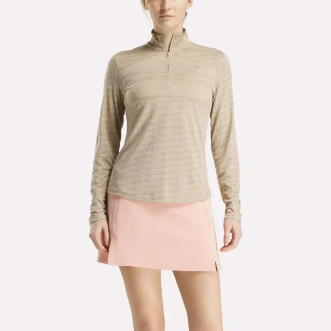 Langärmeliger Golf-Pullover für Damen mit 1/4-Reißverschluss und Engineered Vector Jacquard