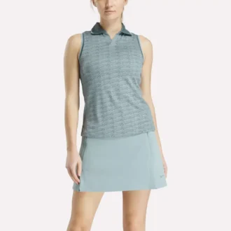 Ärmelloses Golf-Poloshirt für Damen mit tonalem Vector-Jacquardmuster