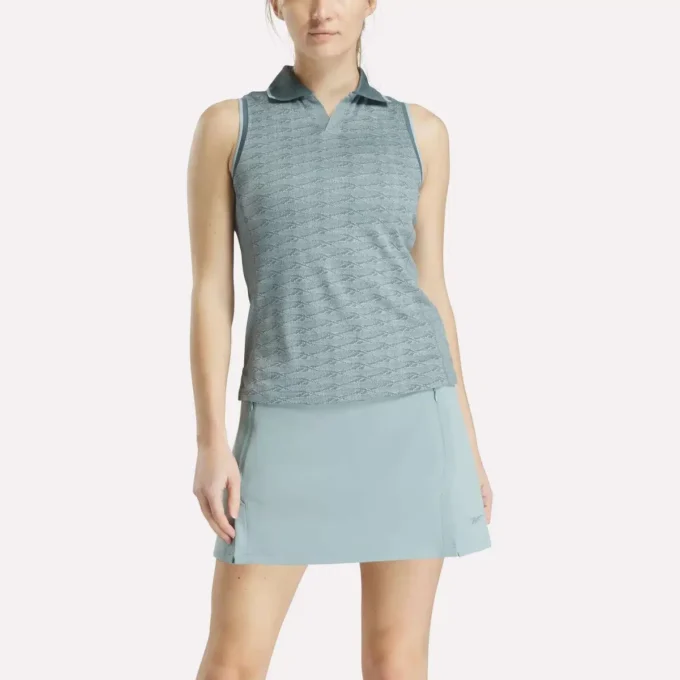 Ärmelloses Golf-Poloshirt für Damen mit tonalem Vector-Jacquardmuster