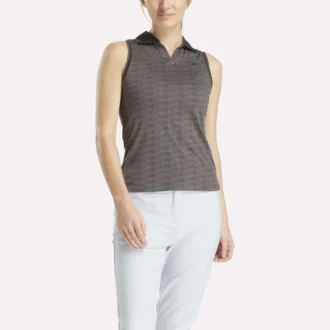 Ärmelloses Golf-Poloshirt für Damen mit tonalem Vector-Jacquardmuster