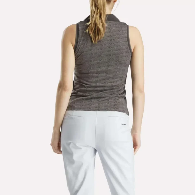 Ärmelloses Golf-Poloshirt für Damen mit tonalem Vector-Jacquardmuster
