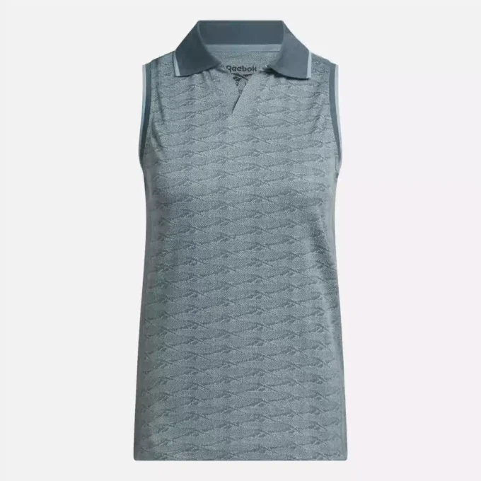 Ärmelloses Golf-Poloshirt für Damen mit tonalem Vector-Jacquardmuster