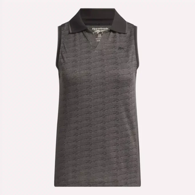 Ärmelloses Golf-Poloshirt für Damen mit tonalem Vector-Jacquardmuster